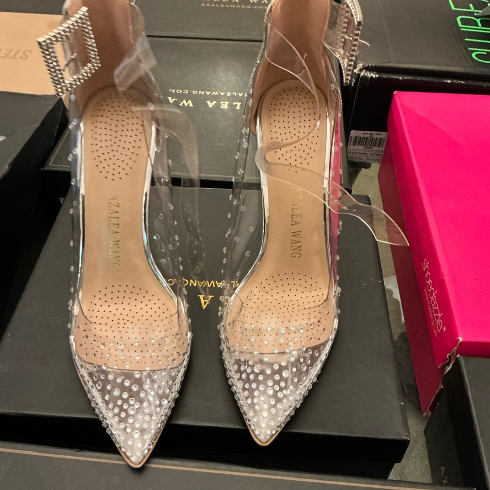Azalea Wang Clear and Silver Studded Heels